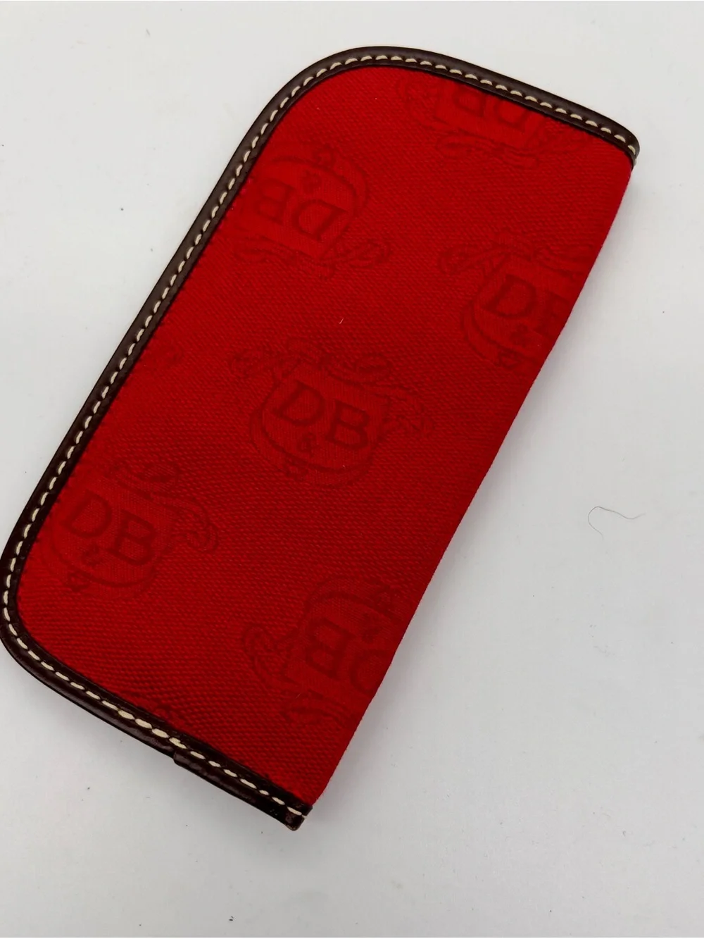 Red DB Monogram Canvas Eyeglass Case with Brown leather Trim